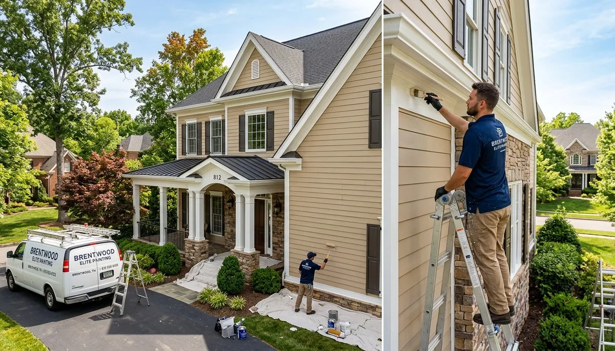 Professional house painters finishing exterior home project in Nashville, TN