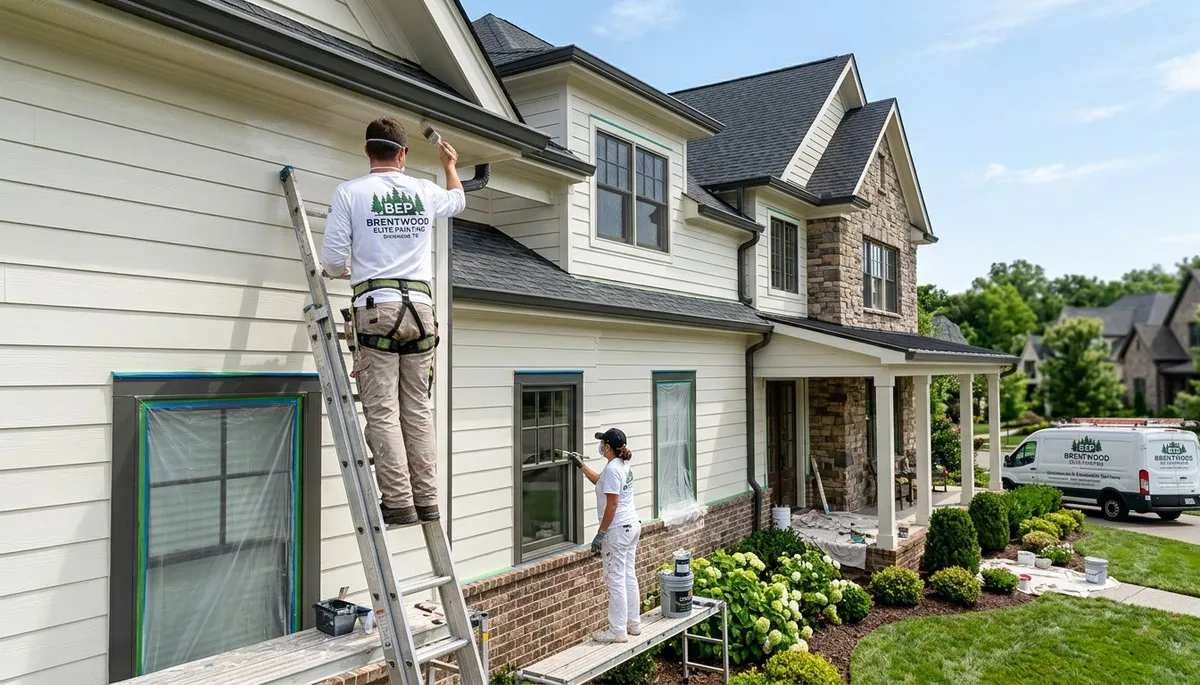 Professional house painters working on residential exterior in Nashville, TN