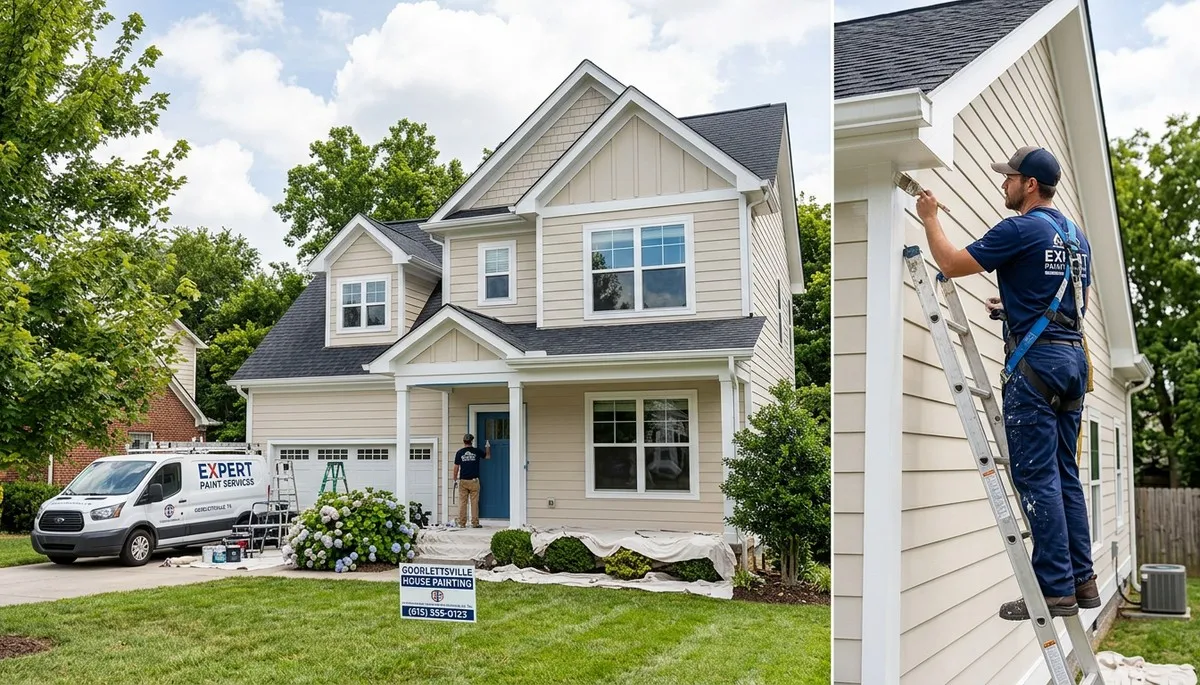 Professional house painters in Nashville TN applying fresh exterior paint to a residential home