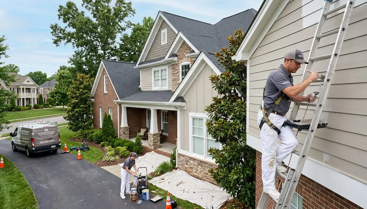 Professional house painters improving home exterior in Nashville, TN
