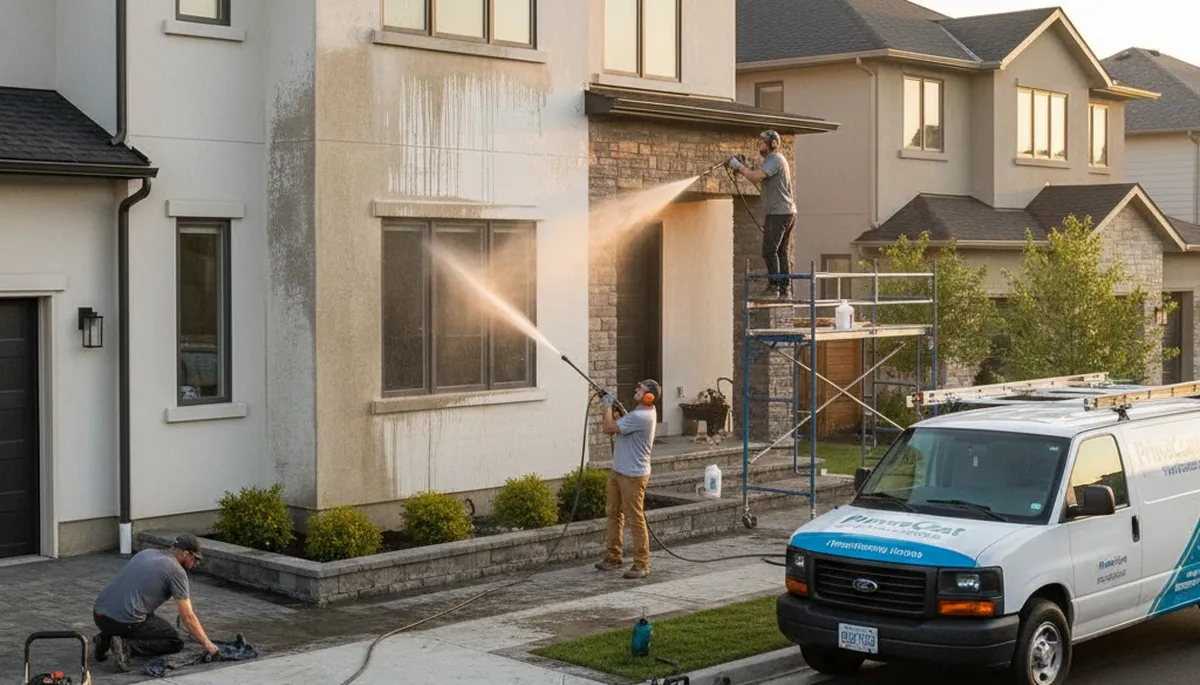 Professional pressure cleaning service washing home exterior in Nashville, TN
