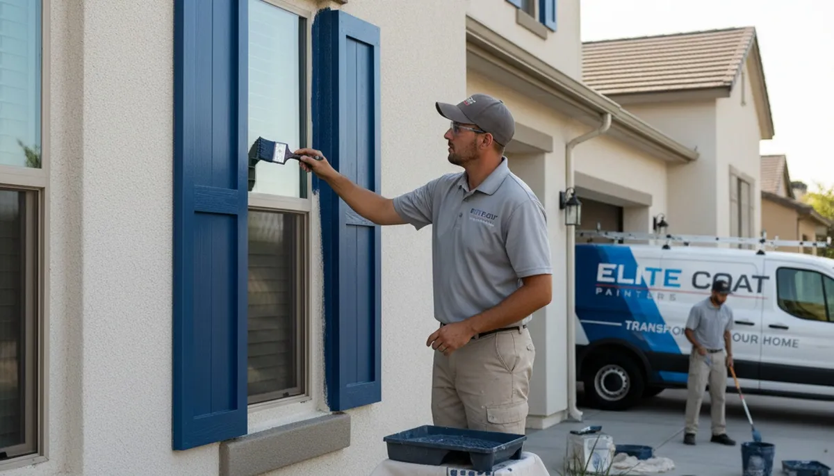 Professional shutter painting and refinishing on a Nashville, TN home exterior by expert painters